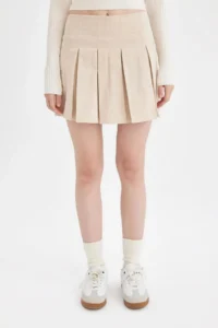 DeFacto Pleated Normal Waist Basic Plain Gabardine Mini Skirt - Image 5