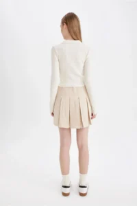 DeFacto Pleated Normal Waist Basic Plain Gabardine Mini Skirt - Image 7