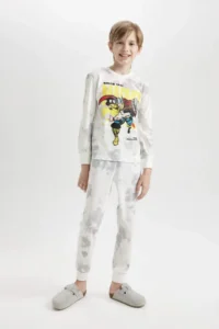 DeFacto Boy's Pajama Set Marvel Comics Long Sleeve Top with Elastic Waist Long Bottom