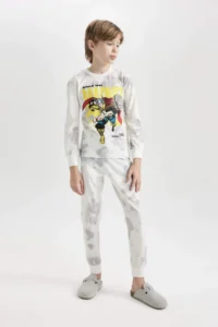 DeFacto Boy's Pajama Set Marvel Comics Long Sleeve Top with Elastic Waist Long Bottom - Image 2