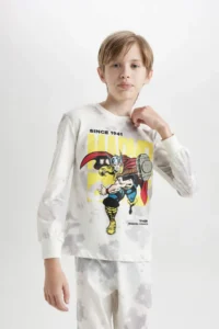 DeFacto Boy's Pajama Set Marvel Comics Long Sleeve Top with Elastic Waist Long Bottom - Image 3
