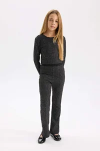 DeFacto Girl's 2-Piece Set Shiny Fabric Long Sleeve Top Flared Bottom 24WN - Image 2