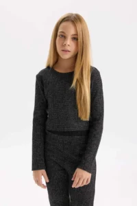 DeFacto Girl's 2-Piece Set Shiny Fabric Long Sleeve Top Flared Bottom 24WN - Image 4