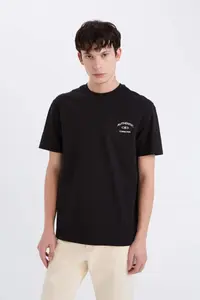 DeFacto 100% Cotton Regular Fit Crew Neck Printed Short Sleeve T-Shirt