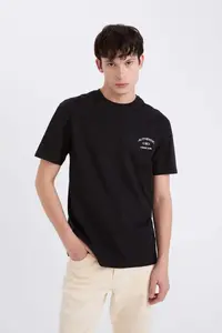 DeFacto 100% Cotton Regular Fit Crew Neck Printed Short Sleeve T-Shirt - Image 3