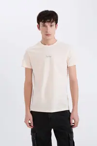 DeFacto 100% Cotton Slim Fit Slim Fit Crew Neck Printed Short Sleeve T-Shirt