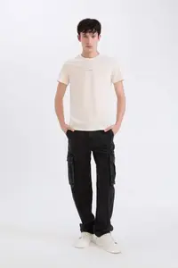 DeFacto 100% Cotton Slim Fit Slim Fit Crew Neck Printed Short Sleeve T-Shirt - Image 2