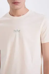 DeFacto 100% Cotton Slim Fit Slim Fit Crew Neck Printed Short Sleeve T-Shirt - Image 4