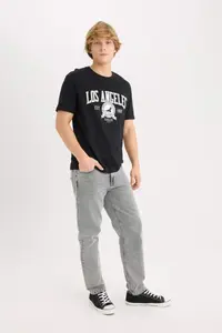 DeFacto 100% Cotton Regular Fit Crew Neck Printed Short Sleeve T-Shirt - Image 2