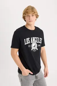 DeFacto 100% Cotton Regular Fit Crew Neck Printed Short Sleeve T-Shirt - Image 3