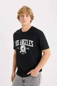 DeFacto 100% Cotton Regular Fit Crew Neck Printed Short Sleeve T-Shirt - Image 4