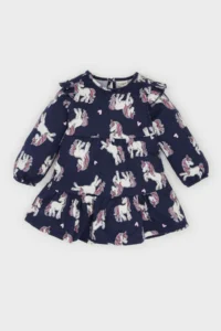 DeFacto Unicorn Printed Long Sleeve Sweat Dress for Baby Girl