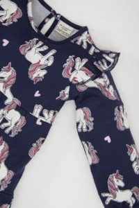 DeFacto Unicorn Printed Long Sleeve Sweat Dress for Baby Girl - Image 2