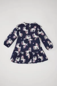 DeFacto Unicorn Printed Long Sleeve Sweat Dress for Baby Girl - Image 4