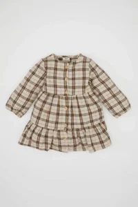 DeFacto Baby Girl Buttoned Long Sleeve Flounce Hem Dress