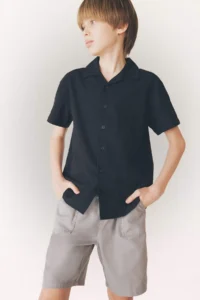 DeFacto Oversize Wide Fit Polo Neck Linen Look Short Sleeve Shirt Boy