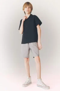 DeFacto Oversize Wide Fit Polo Neck Linen Look Short Sleeve Shirt Boy - Image 2