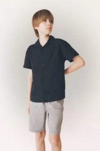 DeFacto Oversize Wide Fit Polo Neck Linen Look Short Sleeve Shirt Boy - Image 3