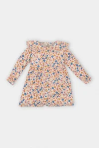 DeFacto Baby Girl Floral Long Sleeve Ruffle Collar Twill Dress