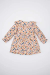 DeFacto Baby Girl Floral Long Sleeve Ruffle Collar Twill Dress - Image 4