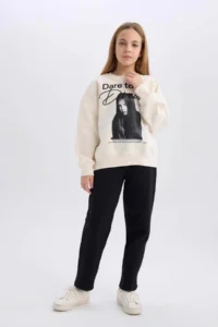 DeFacto Black Straight Fit Straight Cut Elastic Waist Trousers Girl