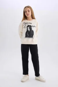 DeFacto Black Straight Fit Straight Cut Elastic Waist Trousers Girl - Image 2