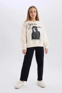 DeFacto Black Straight Fit Straight Cut Elastic Waist Trousers Girl - Image 3