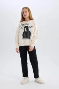 DeFacto Black Straight Fit Straight Cut Elastic Waist Trousers Girl - Image 4