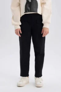 DeFacto Black Straight Fit Straight Cut Elastic Waist Trousers Girl - Image 5