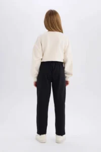 DeFacto Black Straight Fit Straight Cut Elastic Waist Trousers Girl - Image 6