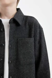 DeFacto Boy's Oversize Wide Fit Polo Neck Long Sleeve Anthracite Shirt - Image 5