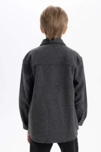 DeFacto Boy's Oversize Wide Fit Polo Neck Long Sleeve Anthracite Shirt - Image 6
