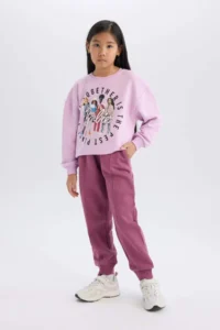 DeFacto Girl's Basic Plain Jogger Sweatpants with Elastic Waist Cuff