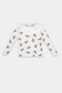 DeFacto Baby Girl Large Collar Floral Ribbed Camisole Long Sleeve T-Shirt