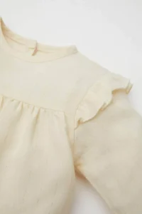 DeFacto Crew Neck Twill Long Sleeve Ecru Baby Girl Shirt D6234A5/ER233 - Image 2