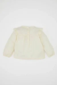 DeFacto Crew Neck Twill Long Sleeve Ecru Baby Girl Shirt D6234A5/ER233 - Image 4