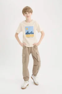 DeFacto Standard Leg Gabardine Jogger Trousers with Cargo Pocket for Boys - Image 2