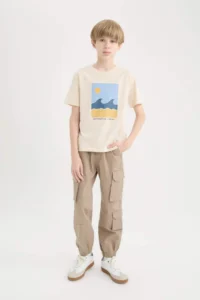 DeFacto Standard Leg Gabardine Jogger Trousers with Cargo Pocket for Boys - Image 3