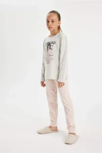 DeFacto Girl's Pajama Set Printed Long Sleeve Top with Elastic Waist Long Bottom - Image 2