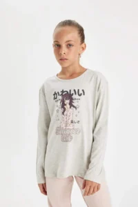 DeFacto Girl's Pajama Set Printed Long Sleeve Top with Elastic Waist Long Bottom - Image 3