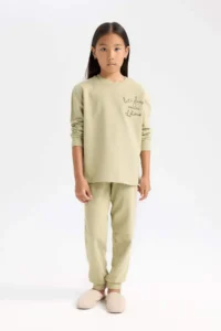 DeFacto Girl's Pajama Set Printed Long Sleeve Top with Elastic Waist Long Bottom - Image 2
