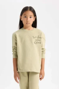 DeFacto Girl's Pajama Set Printed Long Sleeve Top with Elastic Waist Long Bottom - Image 3