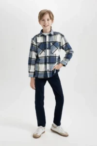 DeFacto Boy's Oversize Wide Fit Polo Neck Flannel Long Sleeve Shirt - Image 2