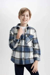 DeFacto Boy's Oversize Wide Fit Polo Neck Flannel Long Sleeve Shirt - Image 3