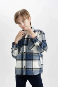 DeFacto Boy's Oversize Wide Fit Polo Neck Flannel Long Sleeve Shirt - Image 4
