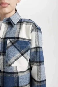 DeFacto Boy's Oversize Wide Fit Polo Neck Flannel Long Sleeve Shirt - Image 5