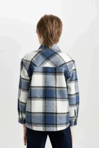 DeFacto Boy's Oversize Wide Fit Polo Neck Flannel Long Sleeve Shirt - Image 6