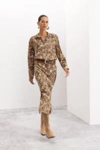 DeFacto A-Line Snakeskin Patterned Leather Maxi Skirt with Elastic Waist - Image 2