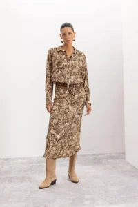 DeFacto A-Line Snakeskin Patterned Leather Maxi Skirt with Elastic Waist - Image 3