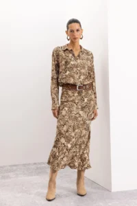DeFacto A-Line Snakeskin Patterned Leather Maxi Skirt with Elastic Waist - Image 4